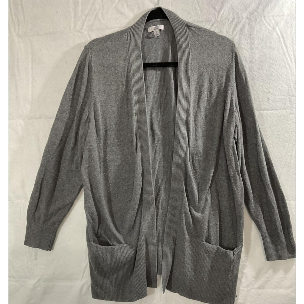 Croft & Barrow Cardigan Womens 1X Gray Open Front‎ Knit Long Sleeve Pockets